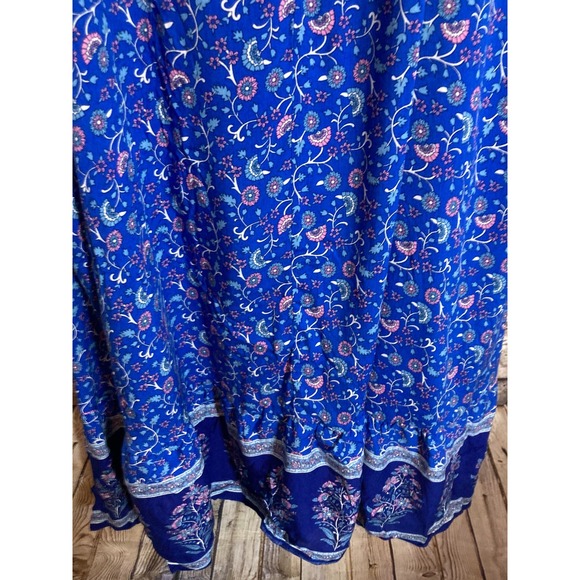 Angashion Peasant Midi Dress Women Medium Cobalt Ditsy Micro Floral Pockets Boho - Picture 8 of 14
